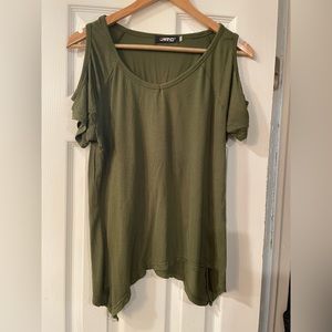 Womens cold shoulder short sleeve shirt top olive green size